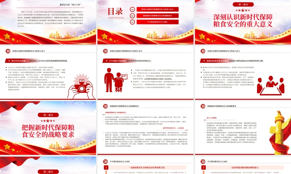 2023把粮食安全作为治国理政头等大事PPT大气精美风党员干部学习教育专题党课课件.pptx