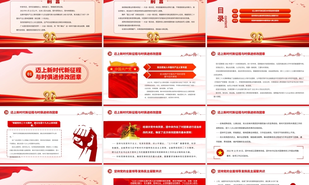 2023党旗所指团旗所向PPT红色党政风《中国共产主义青年团章程（修正案）》起草工作综述专题党课课件.pptx