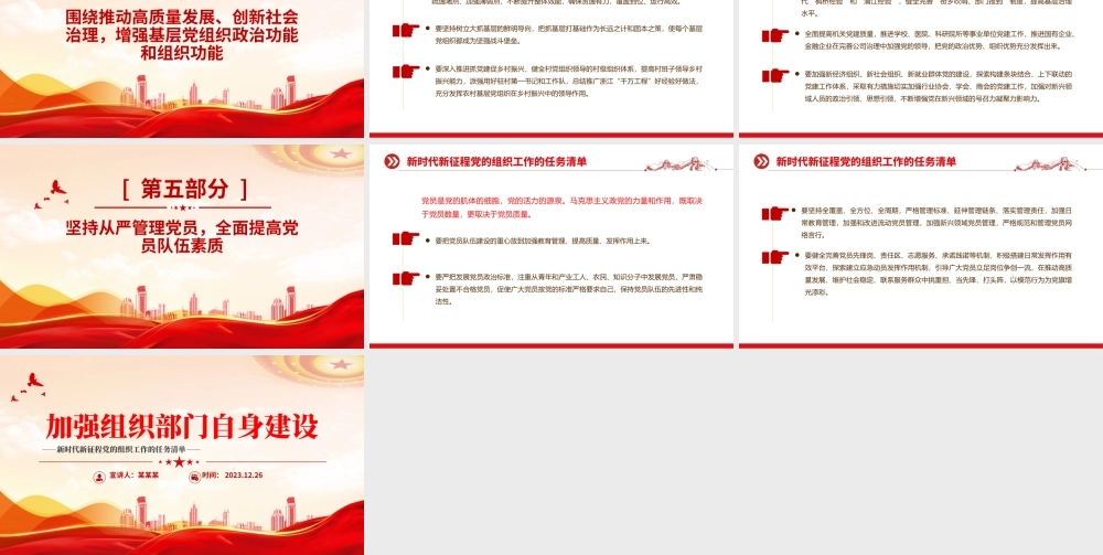 2023年党的组织工作的任务清单PPT大气华美强组织部门自身建设课件下载.pptx