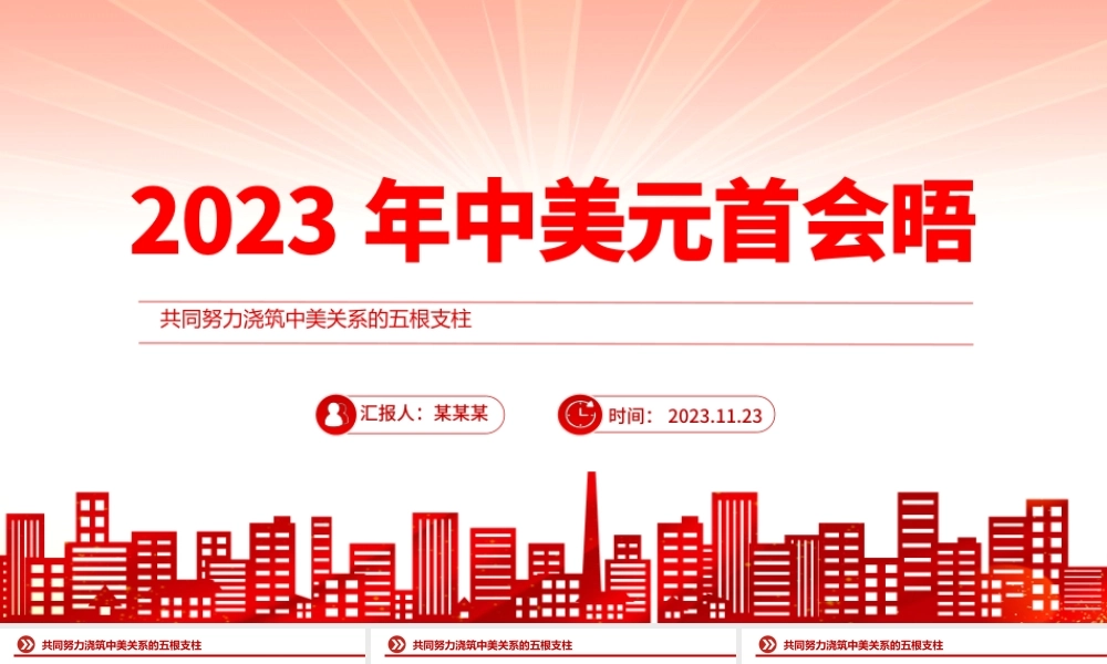 2023中美元首会晤PPT精美大气共同努力浇筑中美关系的五根支柱课件下载.pptx