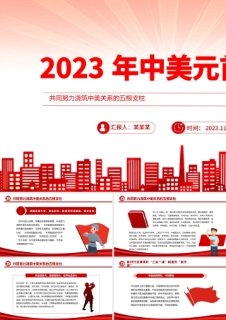 2023中美元首会晤PPT精美大气共同努力浇筑中美关系的五根支柱课件下载.pptx