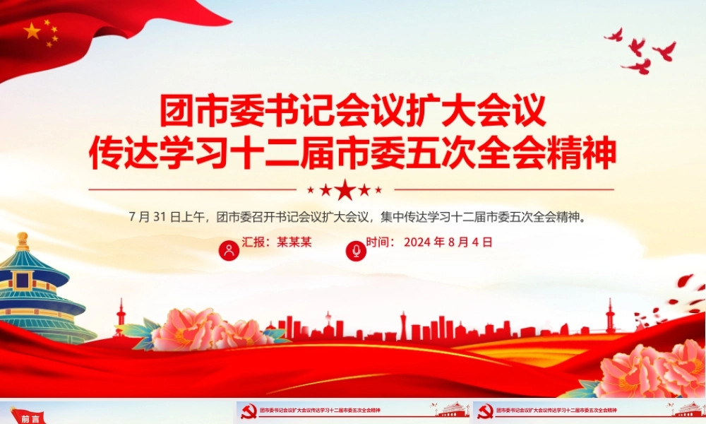 2024团市委书记会议扩大会议传达学习十二届市委五次全会精神PPT下载.pptx