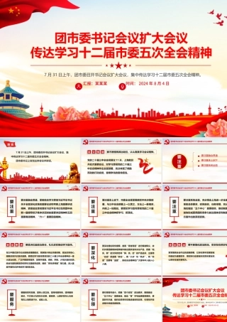 2024团市委书记会议扩大会议传达学习十二届市委五次全会精神PPT下载.pptx