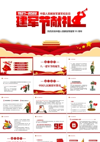 八一建军节献礼PPT红色简约风热烈庆祝中国人民解放军建军95周年专题课件模板.pptx