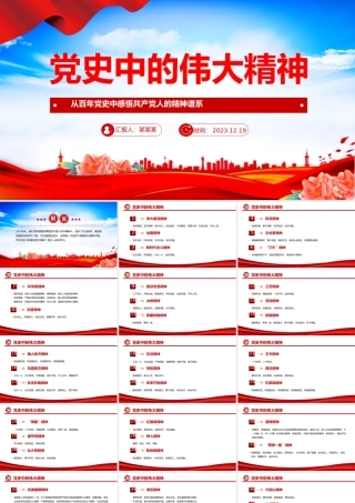 百年党史之伟大精神PPT大气简洁传承弘扬好中国精神谱系党课课件.pptx