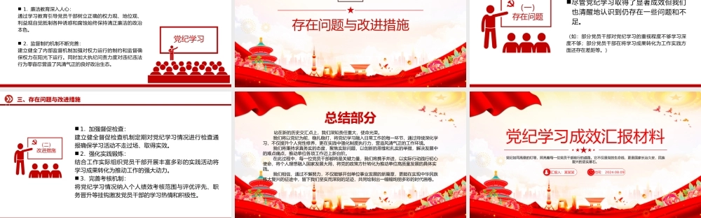 大气创意2024年党纪学习成效汇报材料PPT下载.pptx
