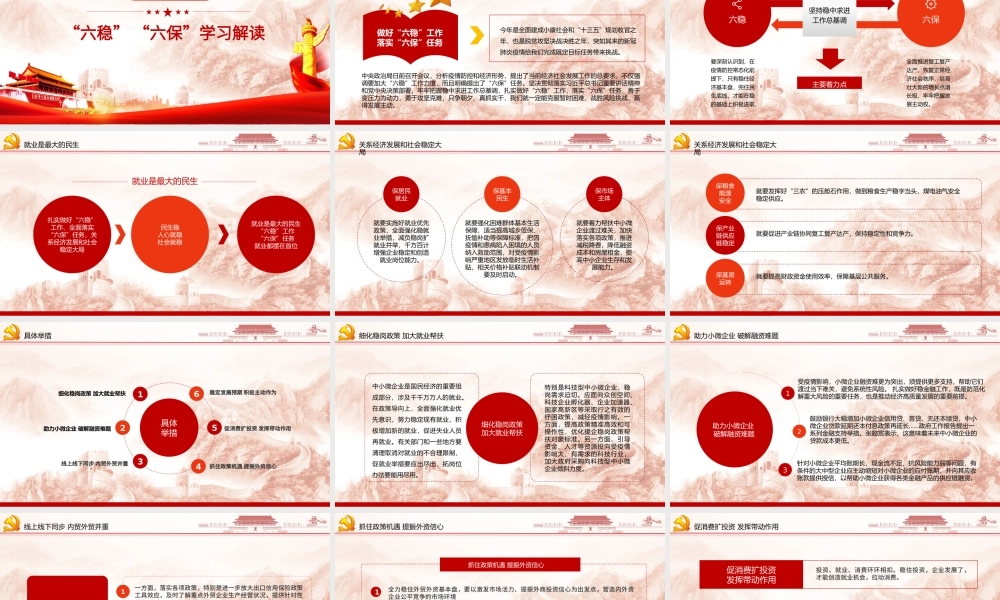 大气红色六稳六保党课学习PPT模板.pptx