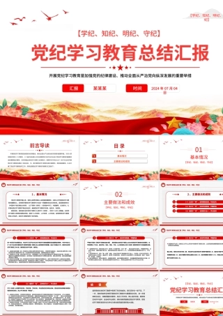 党纪学习教育总结汇报PPT精美创意2024年党政部门工作总结模板.pptx