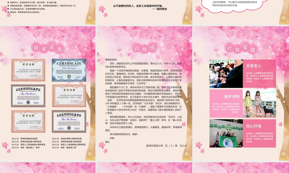 粉色女生毕业升学择校小升初幼升小简历模板.pptx