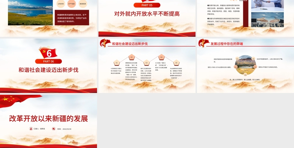 改革开放以来新疆的发展PPT红色大气风党员干部学习教育专题党课课件模板.pptx
