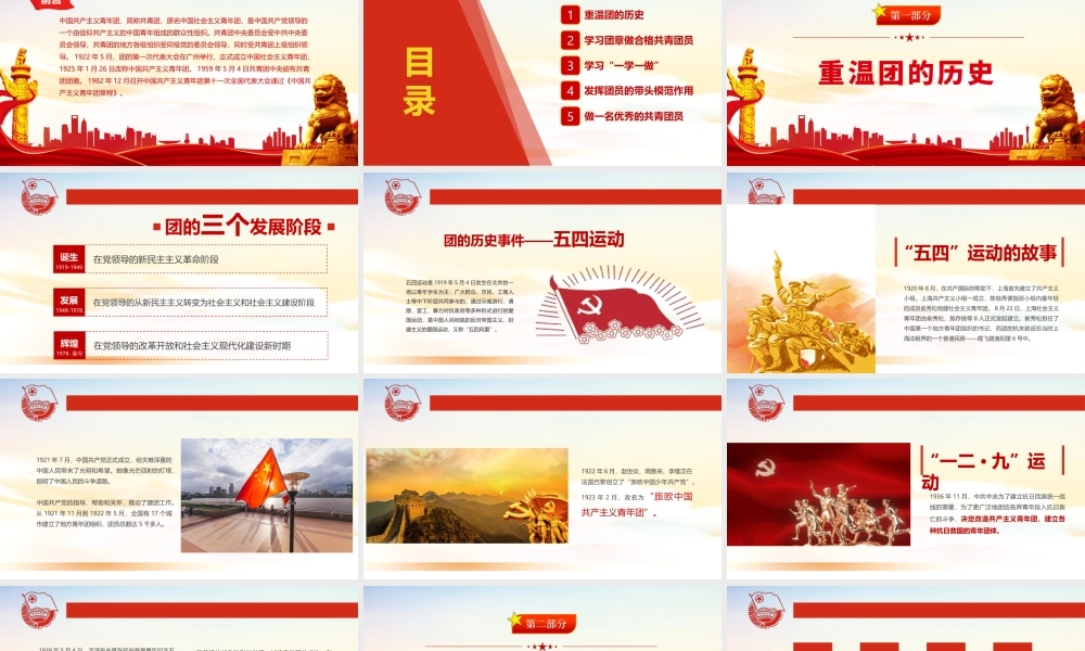 高举团旗跟党走PPT红色极简风不忘初心专题党课课件模板.pptx