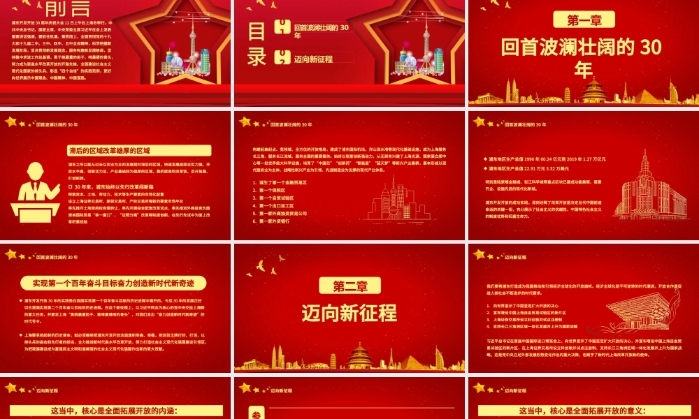 红色五角星地域党课之上海浦东开发开放三十周年宣传PPT模板.pptx