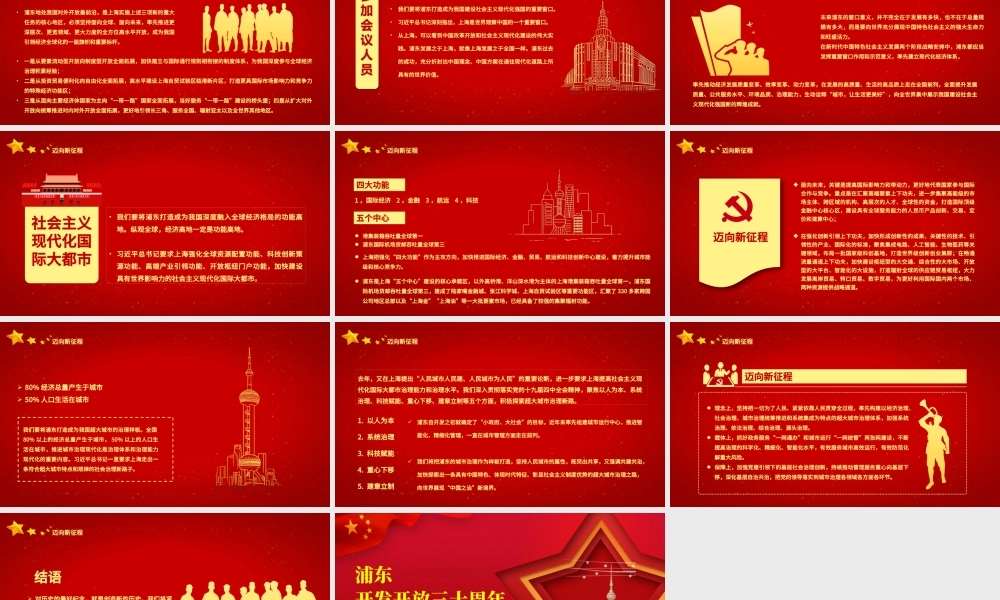 红色五角星地域党课之上海浦东开发开放三十周年宣传PPT模板.pptx