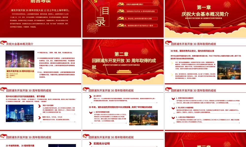 红色喜庆地域党课之上海浦东开发开放三十周年PPT模板.pptx