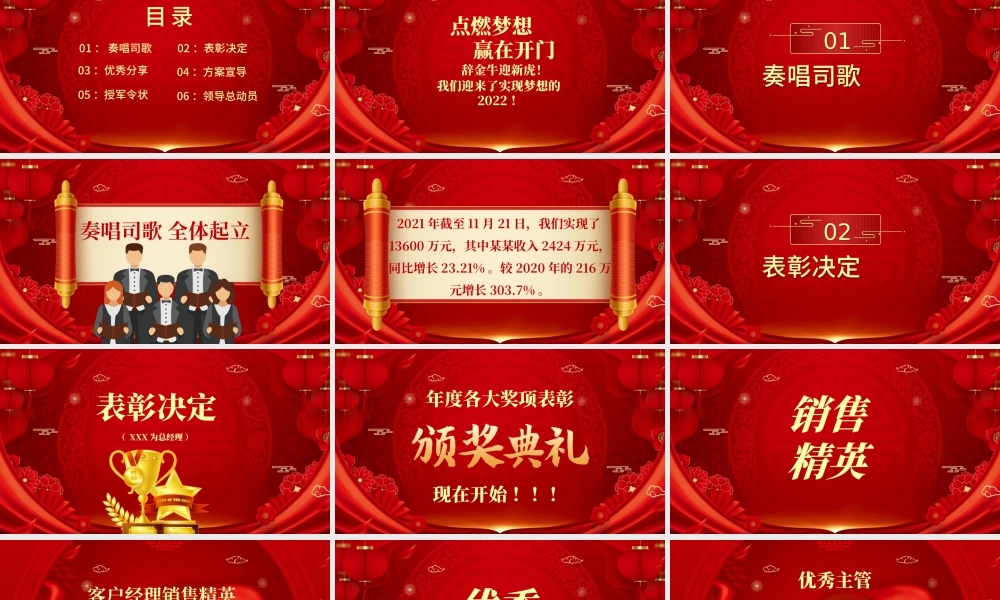 虎年开门红PPT2022喜庆时尚新年启动会公司年会颁奖典礼模板.pptx