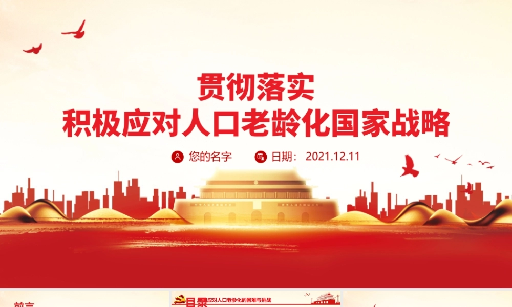 积极应对人口老龄化推动老龄事业健康发展PPT贯彻落实积极应对人口老龄化国家战略党课课件.pptx