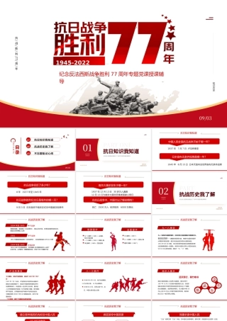 纪念抗日战争胜利77周年PPT党政风中国人民抗日战争暨世界反法西斯战争胜利77周年纪念日课件模板.pptx