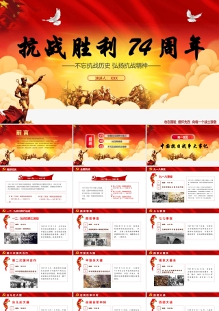 纪念抗战胜利74周年历史党史党政PPT模板.pptx