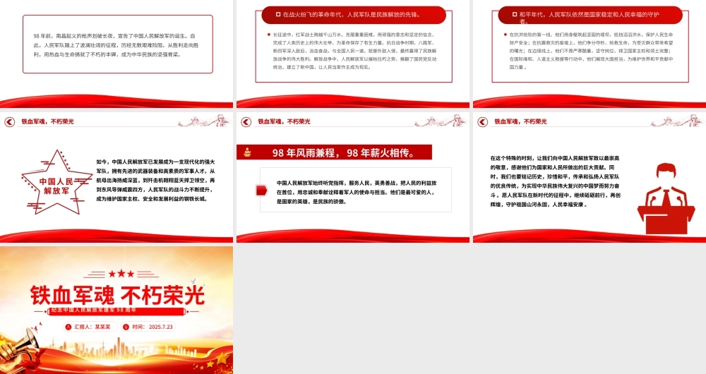 纪念中国人民解放军建军98周年PPT铁血军魂不朽荣光课件下载.pptx