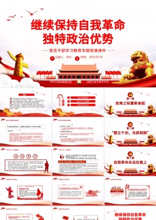 继续保持自我革命 独特政治优势 PPT 红色 党政风 党员 干部 学习 教育 专题 党课 课件 模板 保持自我革命.pptx