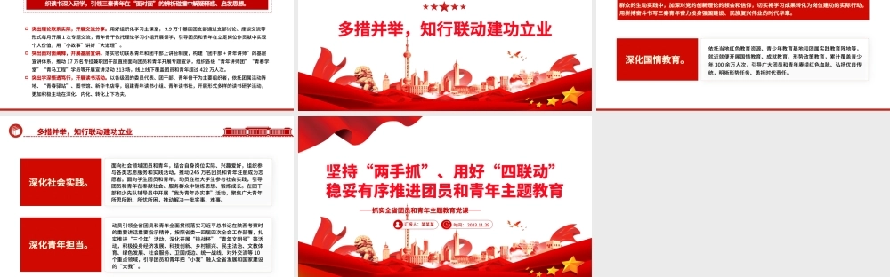 坚持“两手抓”用好“四联动”稳妥有序推进团员和青年主题教育PPT党政风抓实全省团员和青年主题教育党课课件模板.pptx