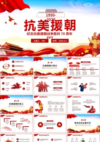 简约红色纪念抗美援朝胜利70周年宣传PPT模板.pptx