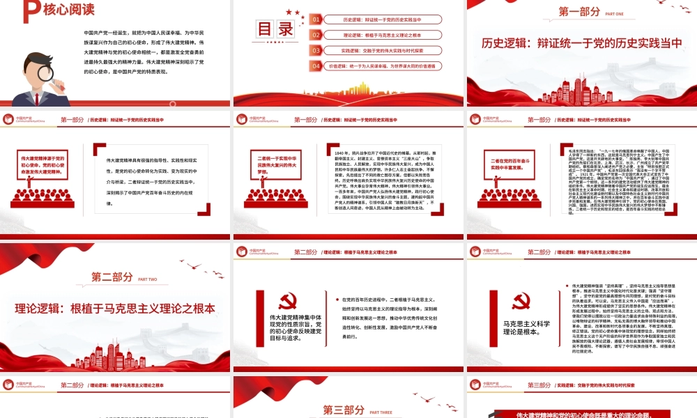 建党精神深刻昭示党的初心使命PPT红色简洁党员干部学习教育专题党课课件模板.pptx