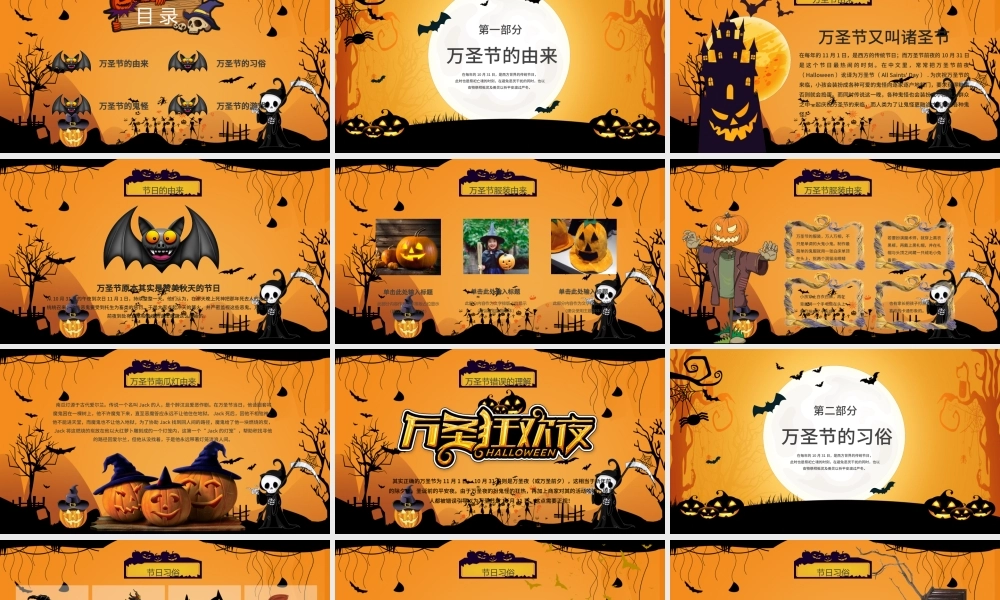 卡通创意风疯狂万圣节介绍PPT模板.pptx