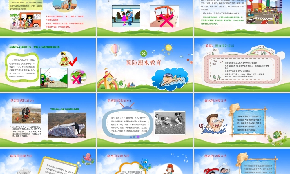 卡通小学生幼儿园五一假期暑假节日安全教育培训防溺水ppt模板.pptx