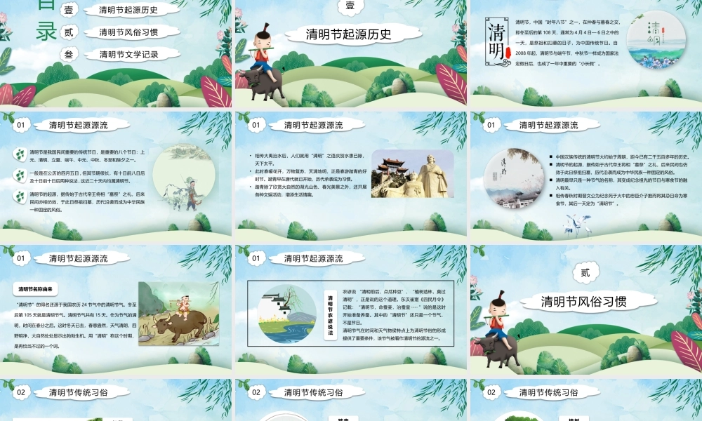 绿色水彩卡通清明节习俗介绍主题PPT模板.pptx