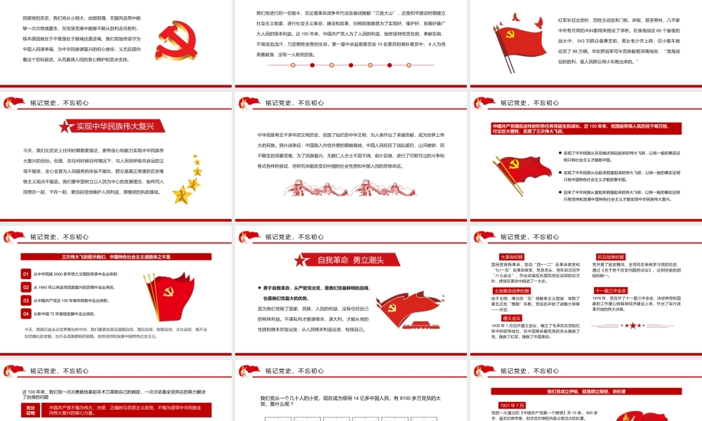 铭记党史不忘初心PPT红色大气风2022年党组织党支部党史学习教育动员会专题辅导党课课件模板.pptx