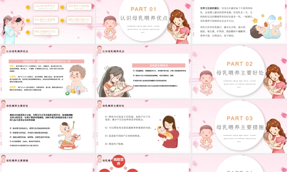 母乳喂养生命之源PPT卡通插画风积极鼓励和支持母乳喂养宣传课件模板.pptx