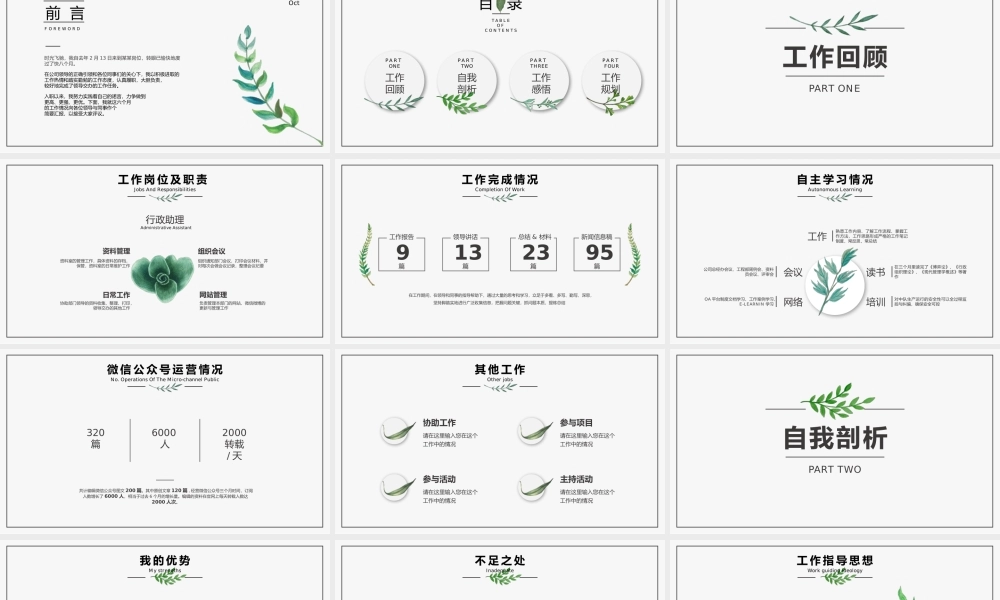 清新简约水彩绿叶PPT模板.pptx