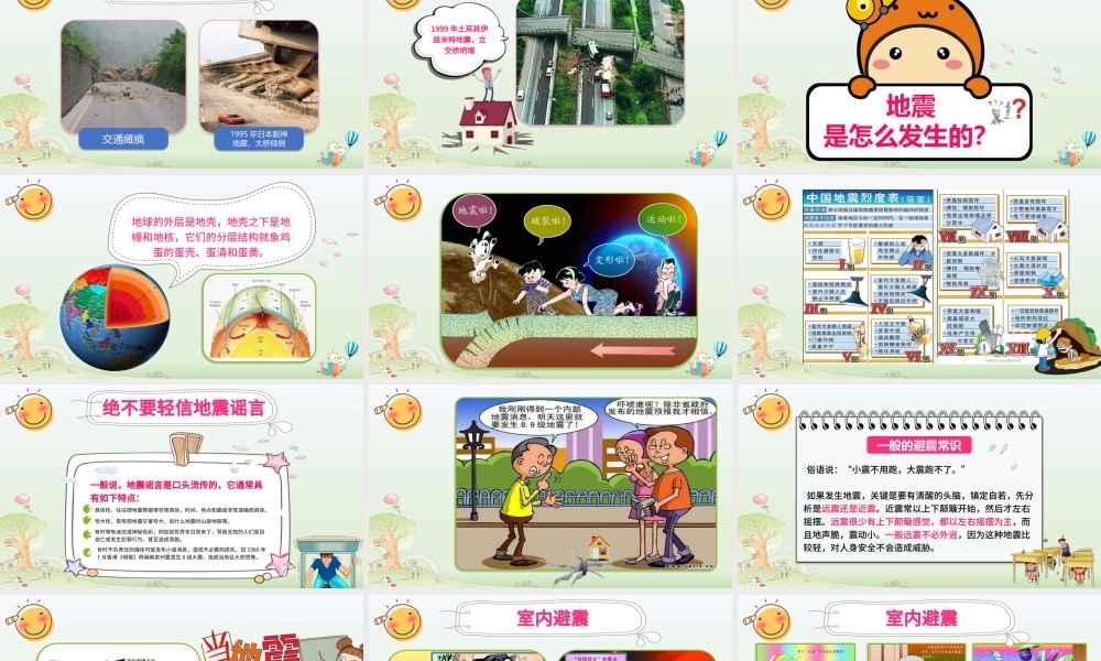 清新可爱防震减灾应急知识宣传活动PPT模板.pptx