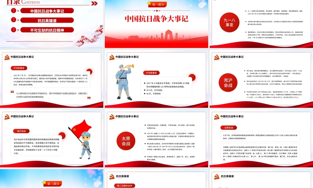日本无条件投降PPT红色党建风铭记历史缅怀先烈党课课件模板.pptx