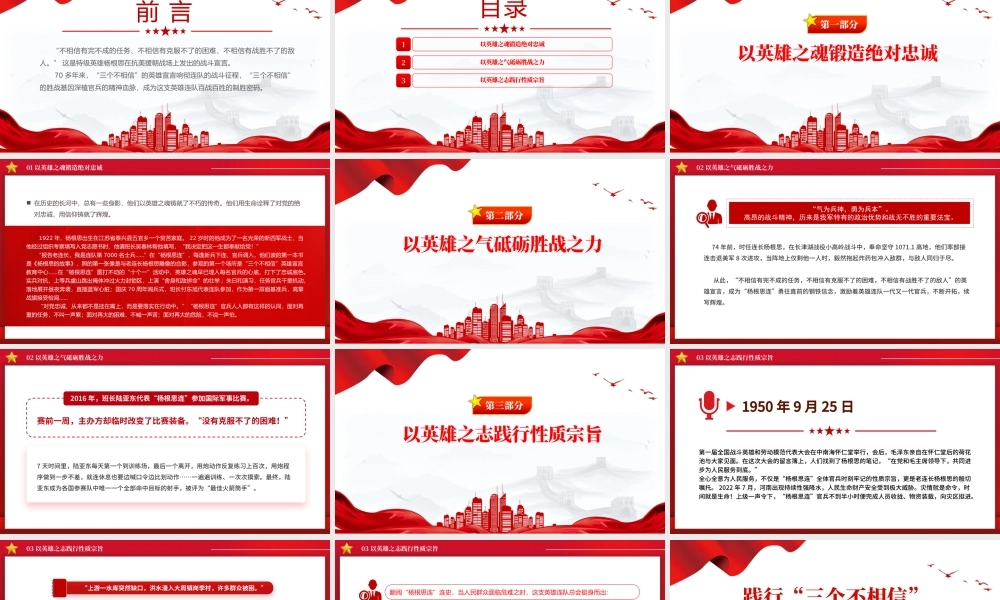 时代楷模陆军“杨根思连”PPT党政风践行“三个不相信”新时代传人微党课.pptx