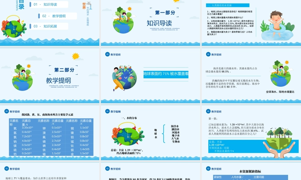世界水日PPT蓝色卡通风珍惜水资源主题班会通用模板.pptx