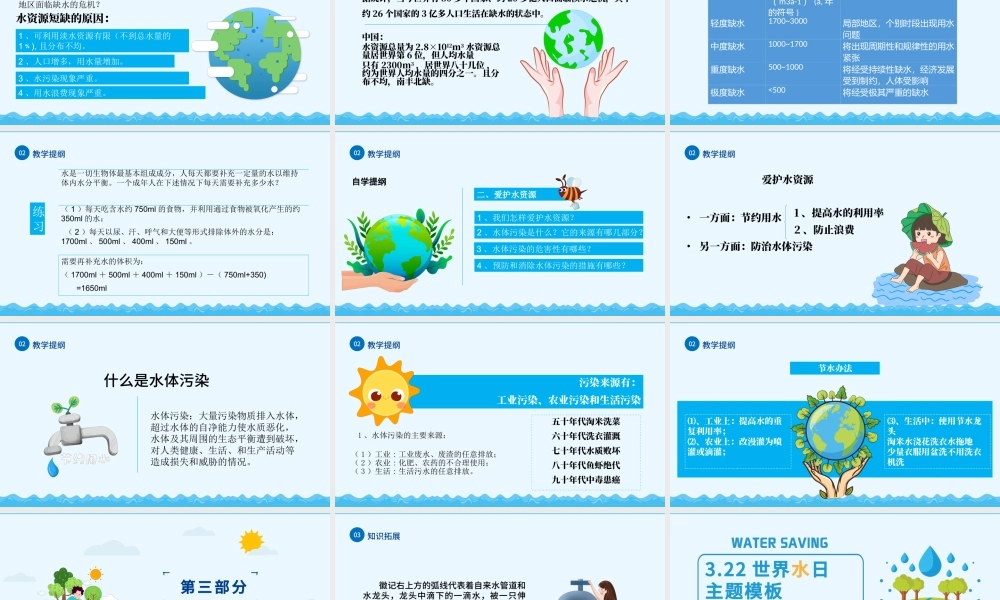 世界水日PPT蓝色卡通风珍惜水资源主题班会通用模板.pptx