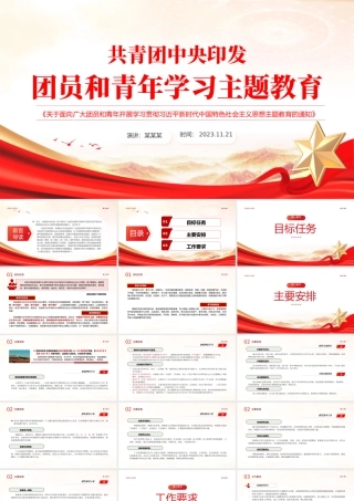 团员和青年主题教育PPT精美红色加强对共青团员的政治锻造和对广大青年的政治引领团课课件.pptx
