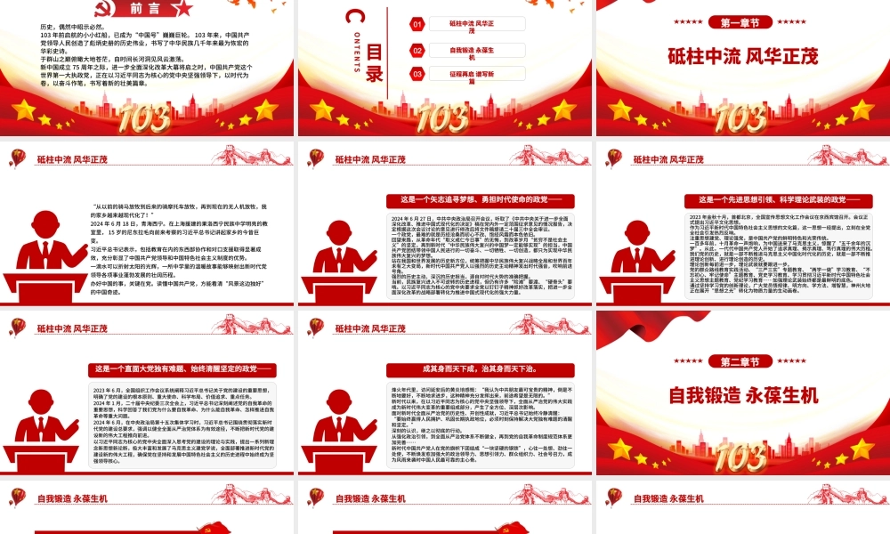 我们党要始终成为时代先锋民族脊梁PPT党政风写在中国共产党成立103周年之际课件模板.pptx