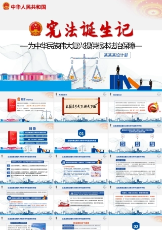 宪法诞生记党政党建蓝色简约中国风宪法修改PPT模板.pptx