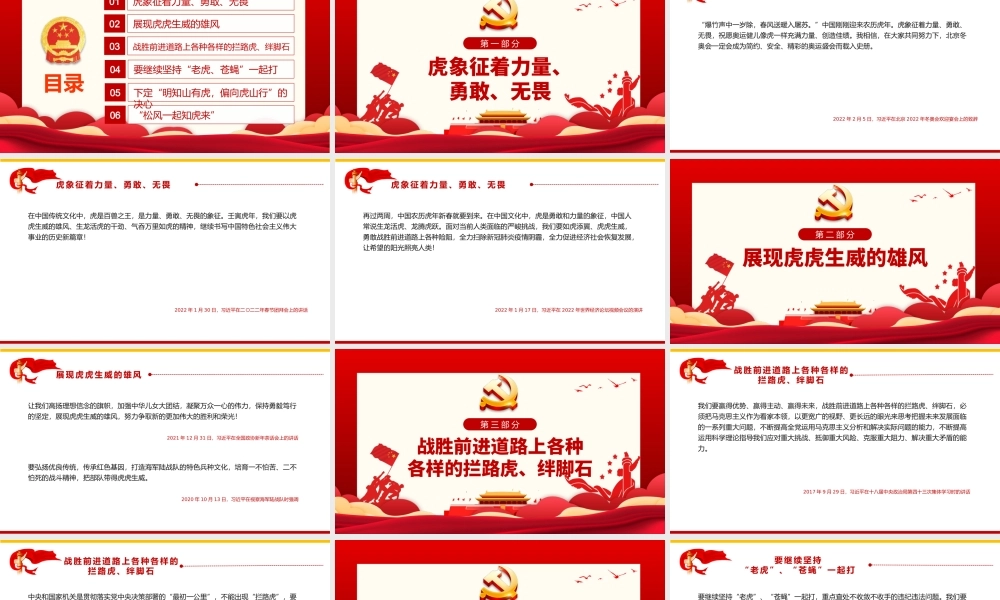 相关领导谈“虎”PPT红色大气风党政学习教育专题党课课件模板.pptx