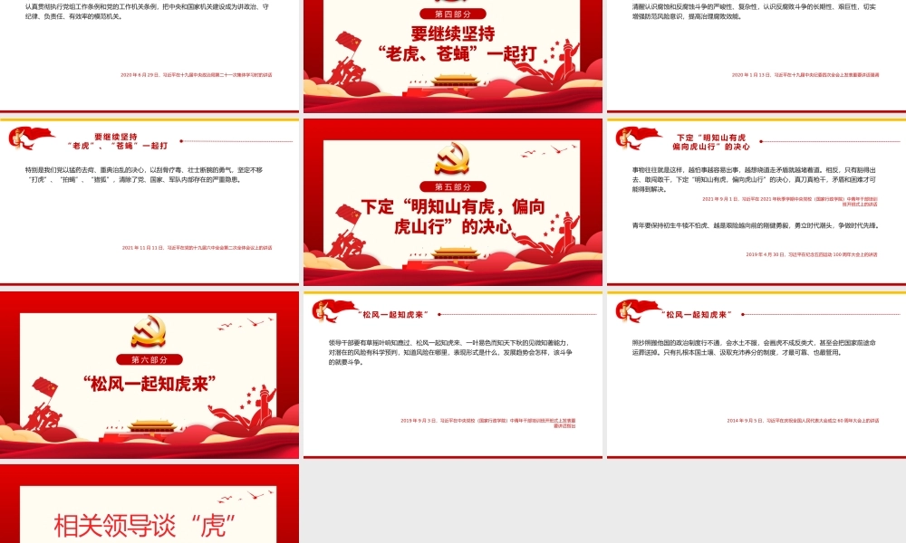 相关领导谈“虎”PPT红色大气风党政学习教育专题党课课件模板.pptx