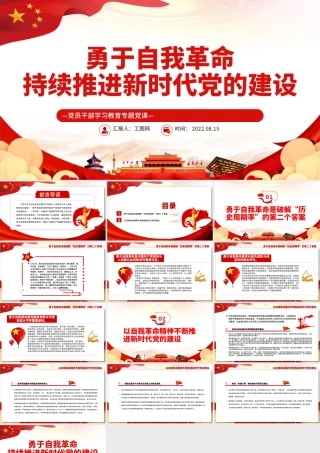 勇于自我革命持续推进新时代党的建设PPT党政风党员干部学习教育专题党课课件模板.pptx