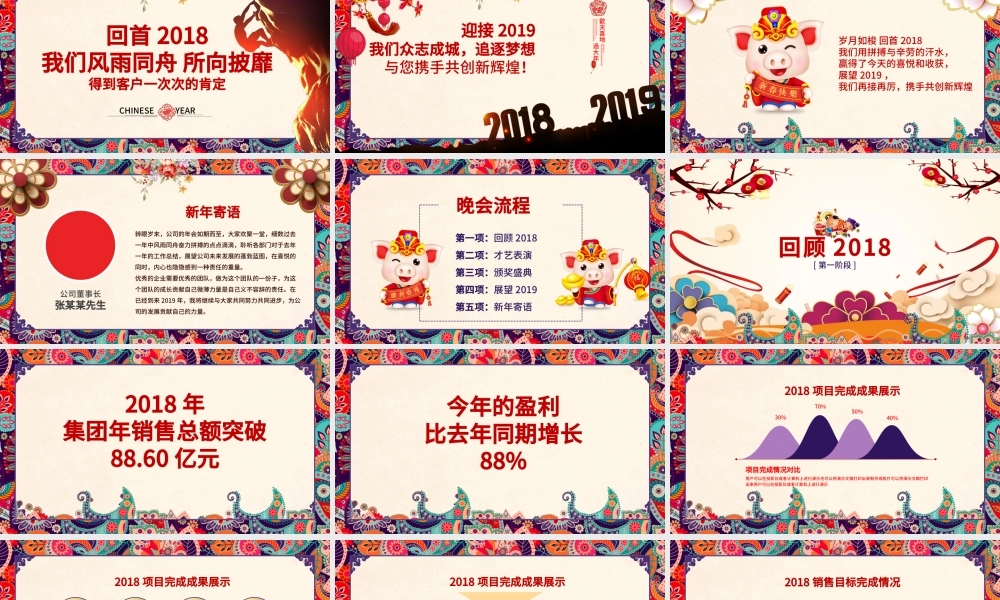 原创2019猪年中国风年终工作总结年会PPT模板-版权可商用.pptx