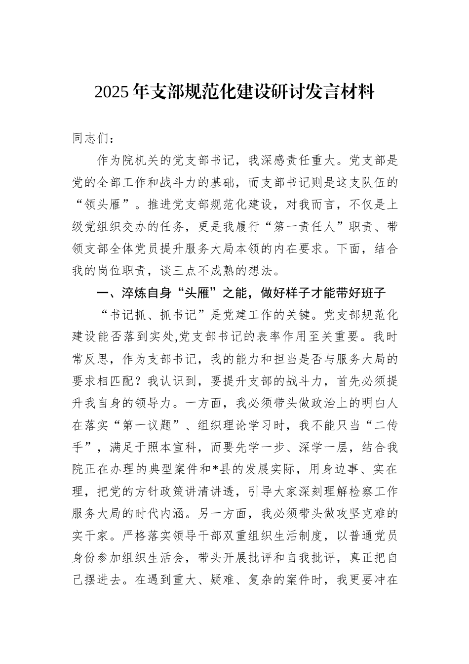 2025年支部规范化建设研讨发言材料.docx_第1页