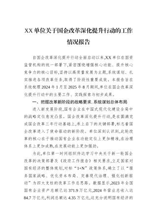 XX单位关于国企改革深化提升行动的工作情况报告.docx