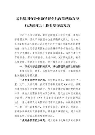 某县属国有企业领导在全县改革创新攻坚行动调度会上作典型交流发言.docx
