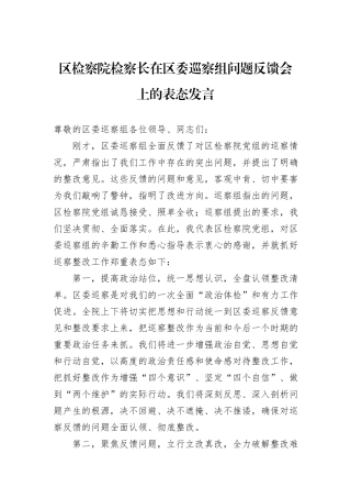 区检察院检察长在区委巡察组问题反馈会上的表态发言.docx