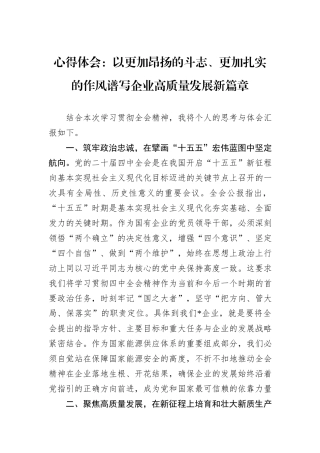 心得体会：以更加昂扬的斗志、更加扎实的作风谱写企业高质量发展新篇章.docx